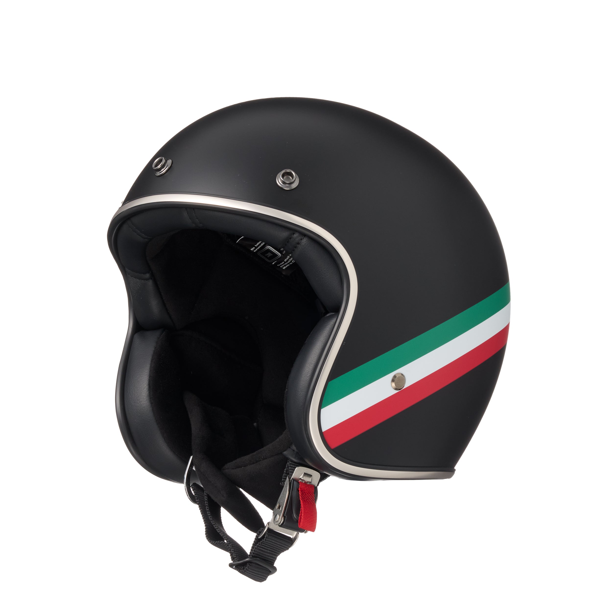 "Buona Notte Irmi" Jethelm 2.0 Fiberglas in mattschwarz mit Italienflagge