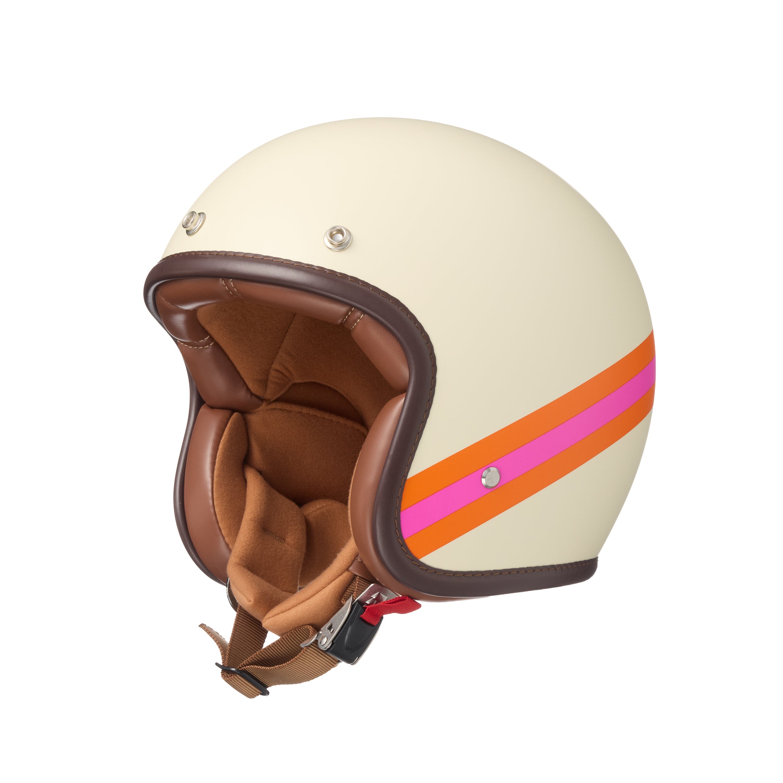 "Irmi en vogue" Jethelm 2.0 Fiberglas in creme-matt mit pink/orangen Streifen