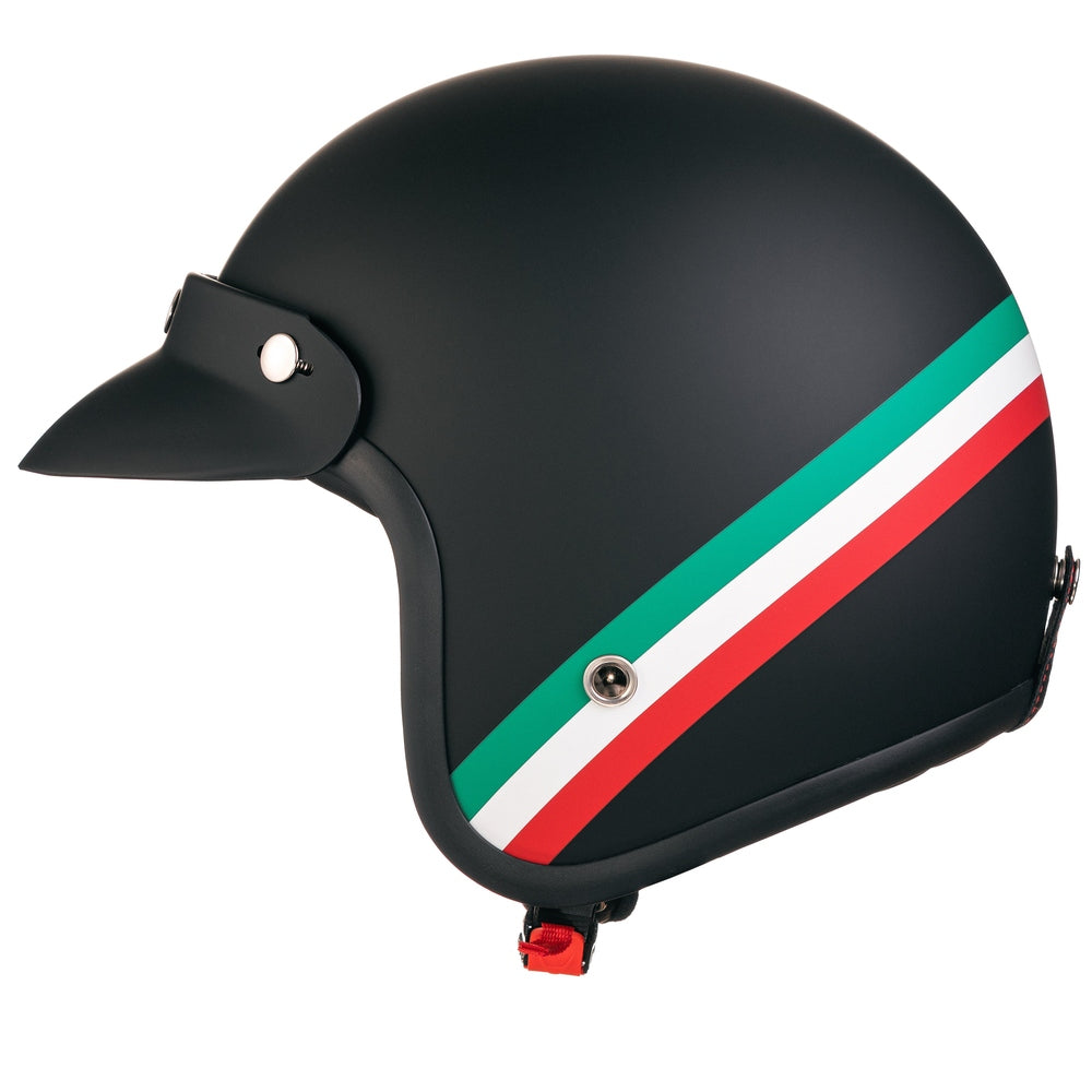 “Buona Notte Irmi” Jethelm in mattschwarz mit Italienflagge