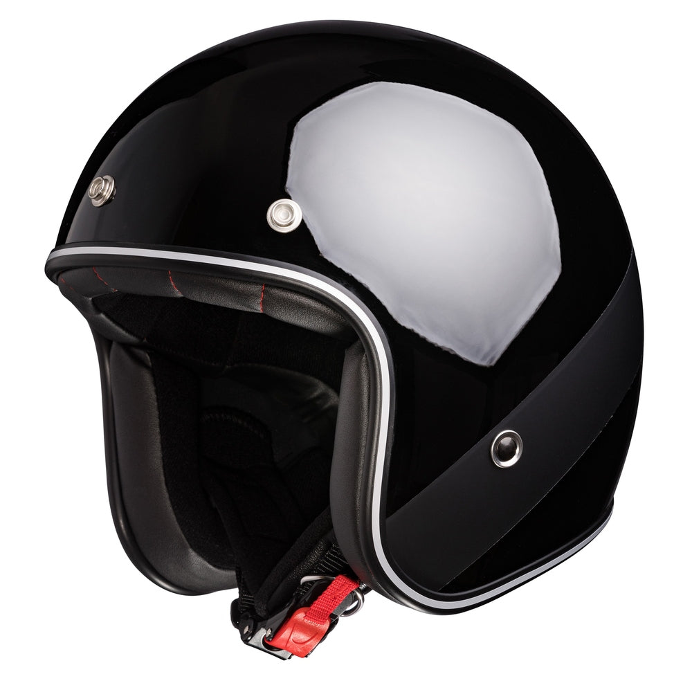 "Irmi Noir" Jethelm in glänzend schwarz mit mattem Streifen