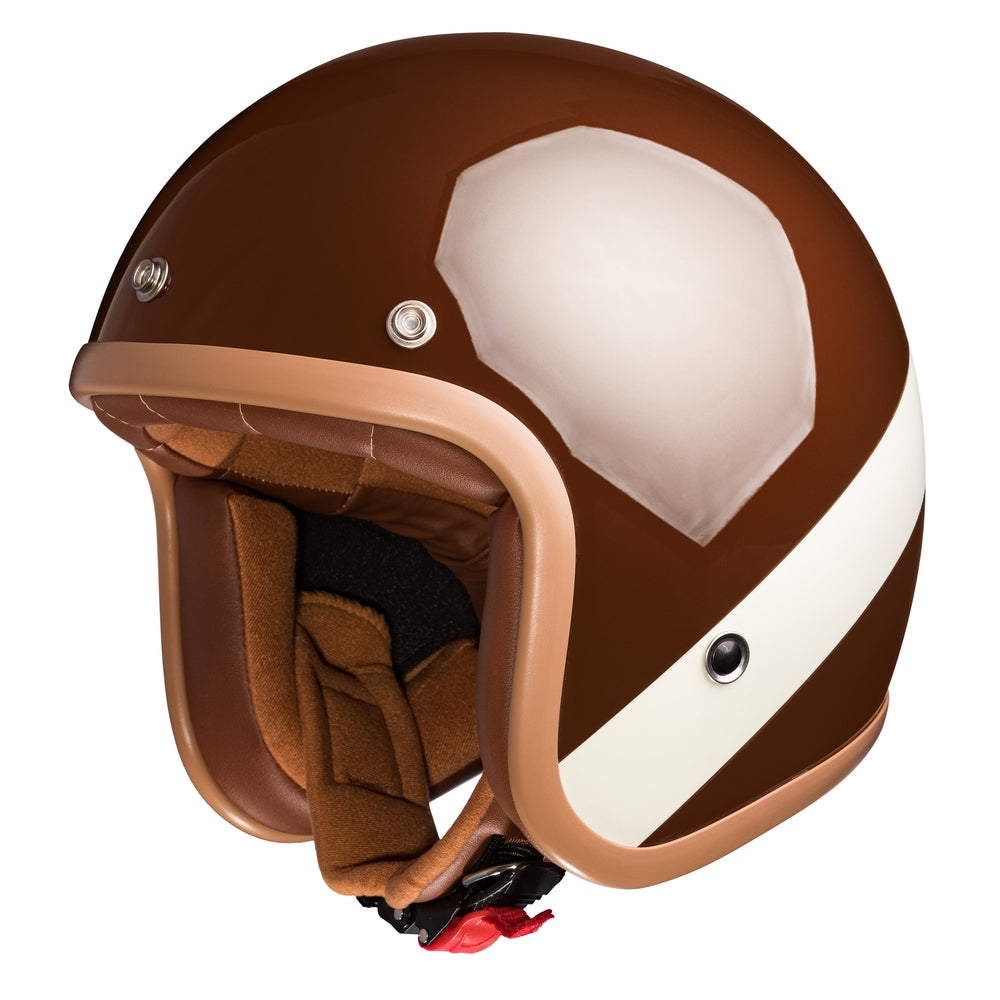 “Irmi macchiato” Jethelm in glänzend braun mit Creme-Streifen