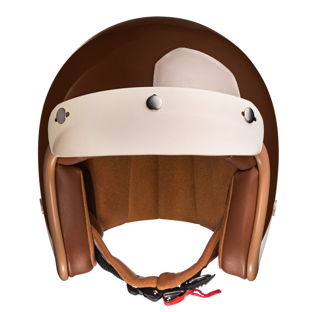 “Irmi macchiato” Jethelm in glänzend braun mit Creme-Streifen