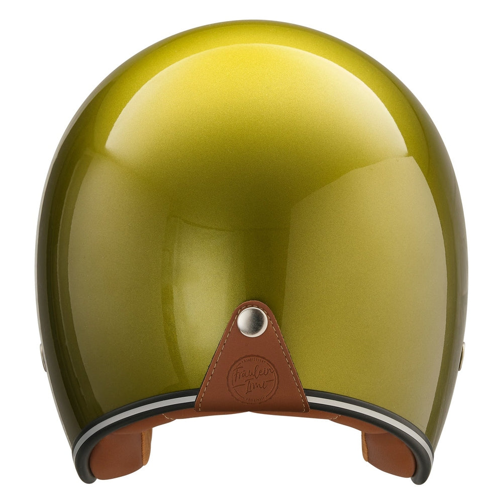 “Irmi´s Hoffnungsschimmer” Jethelm in glanz metallic-grün mit Chromrand