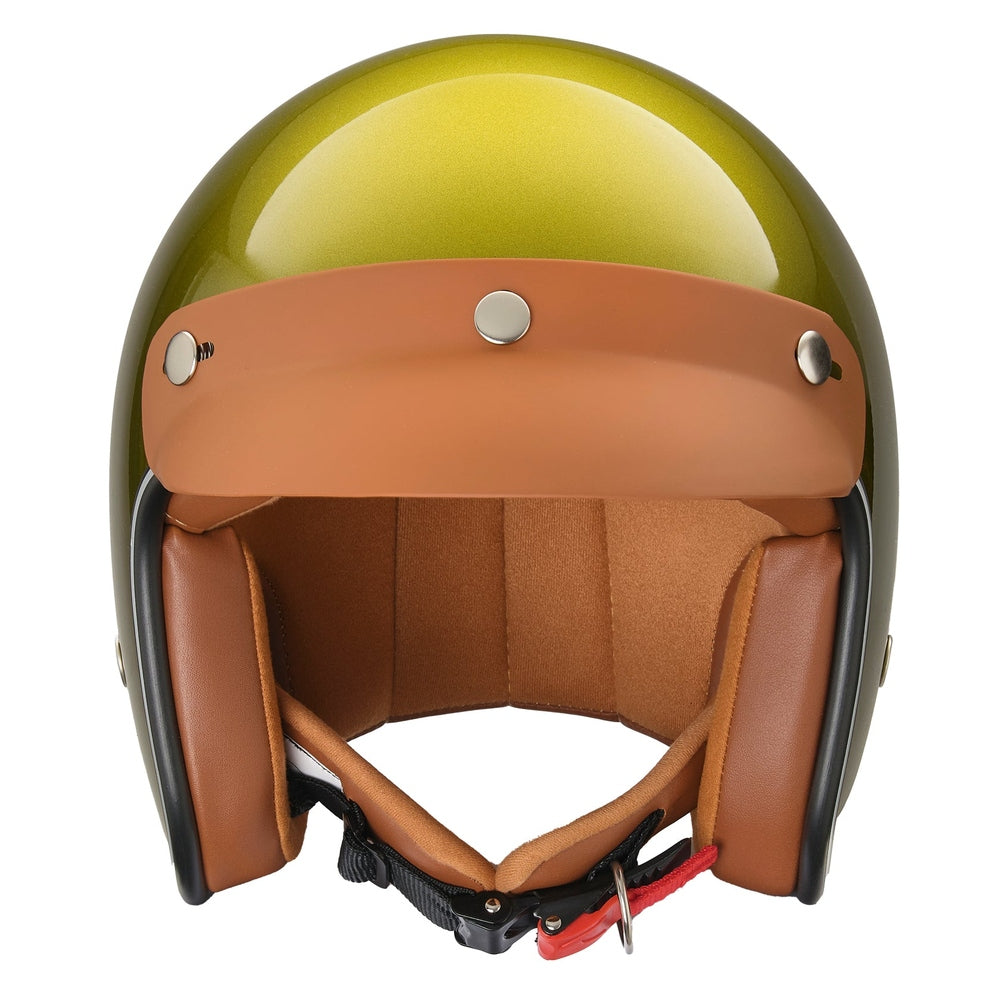 “Irmi´s Hoffnungsschimmer” Jethelm in glanz metallic-grün mit Chromrand