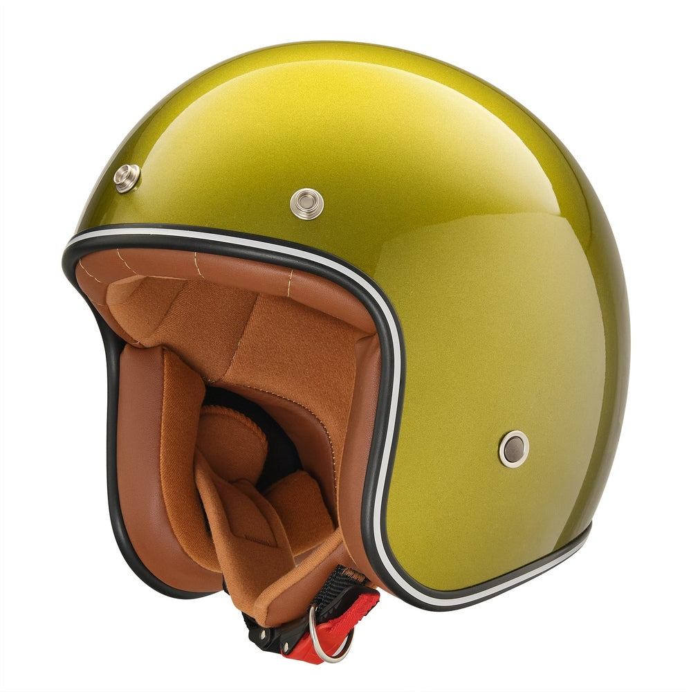 “Irmi´s Hoffnungsschimmer” Jethelm in glanz metallic-grün mit Chromrand