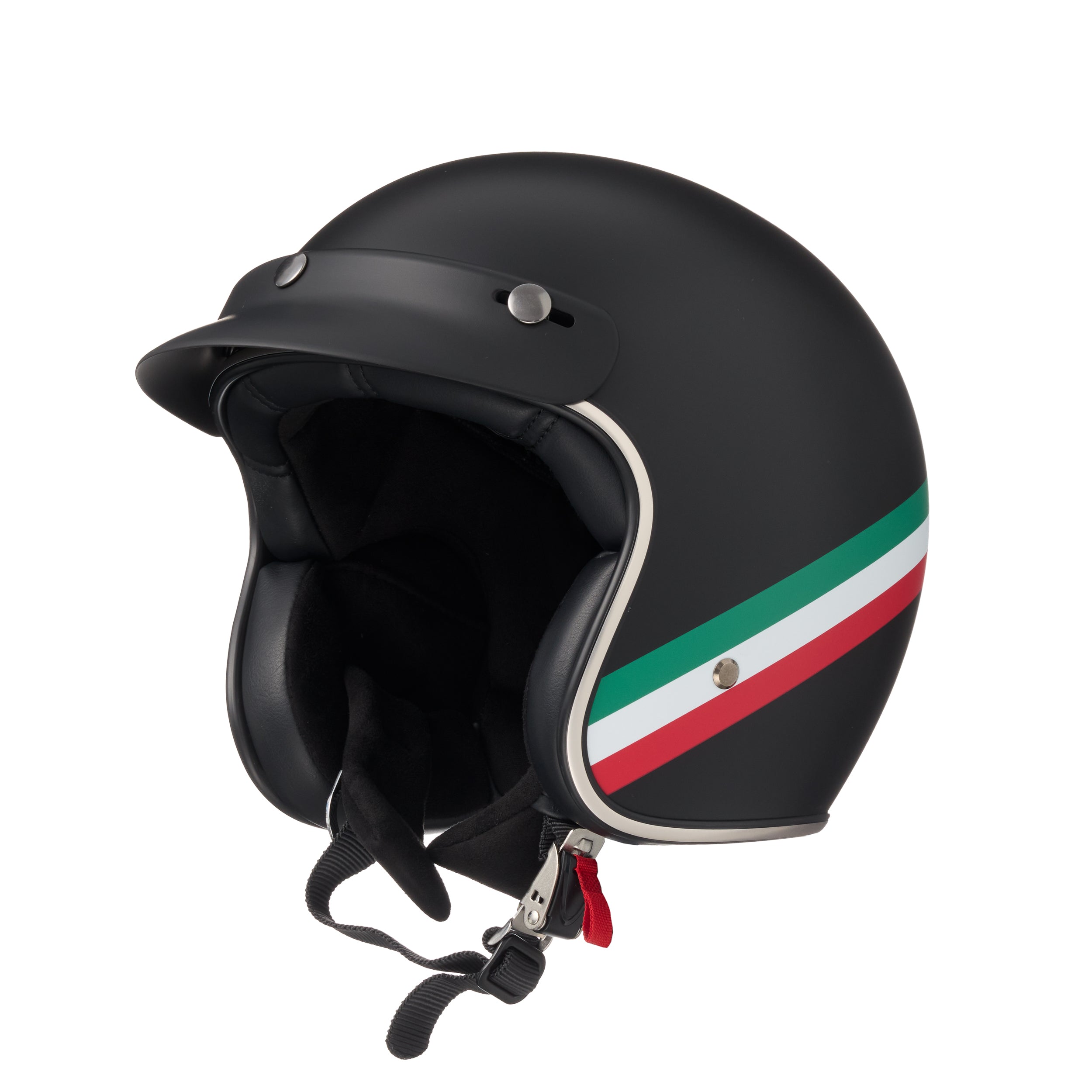 "Buona Notte Irmi" Jethelm 2.0 Fiberglas in mattschwarz mit Italienflagge