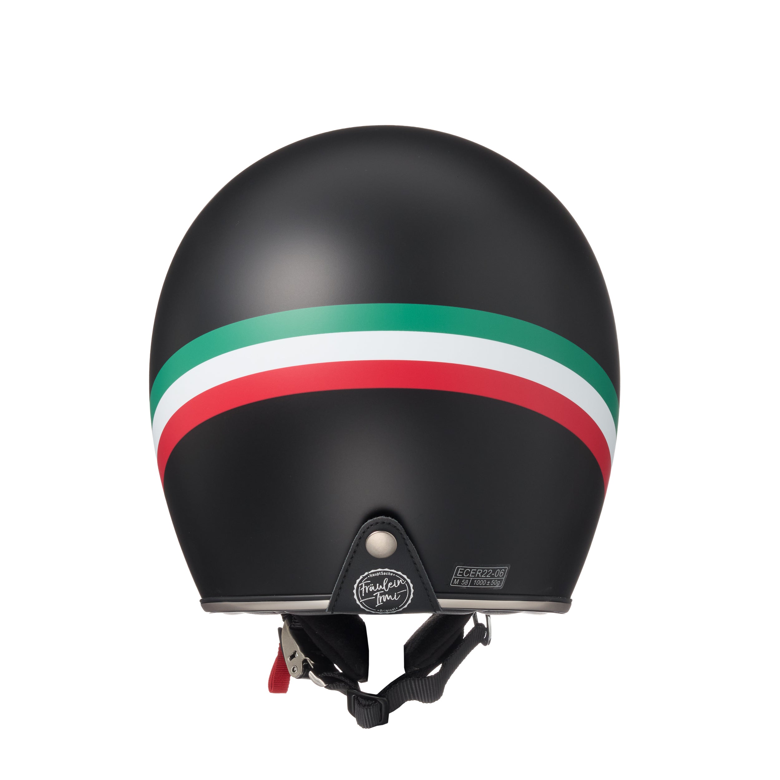 "Buona Notte Irmi" Jethelm 2.0 Fiberglas in mattschwarz mit Italienflagge