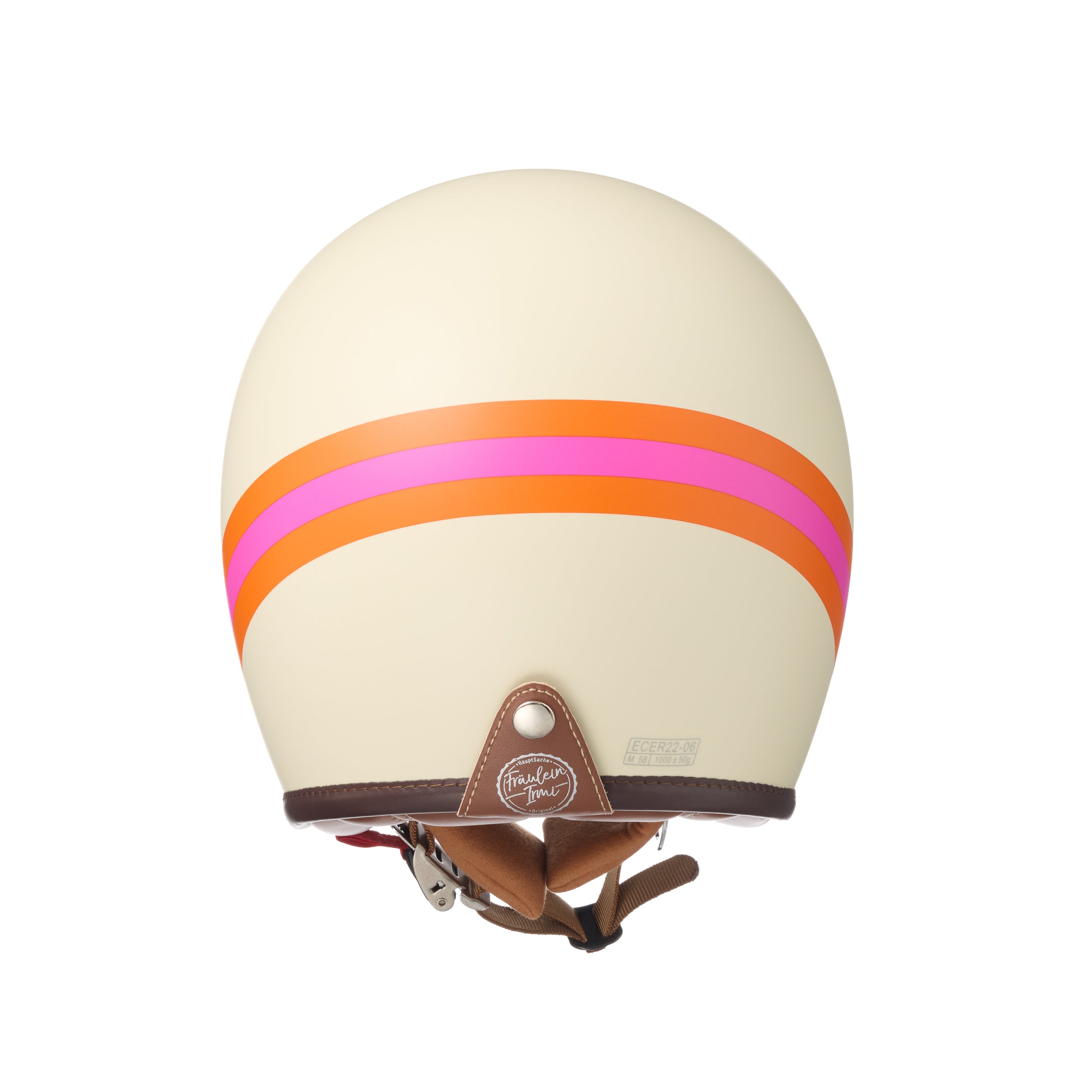 "Irmi en vogue" Jethelm 2.0 Fiberglas in creme-matt mit pink/orangen Streifen
