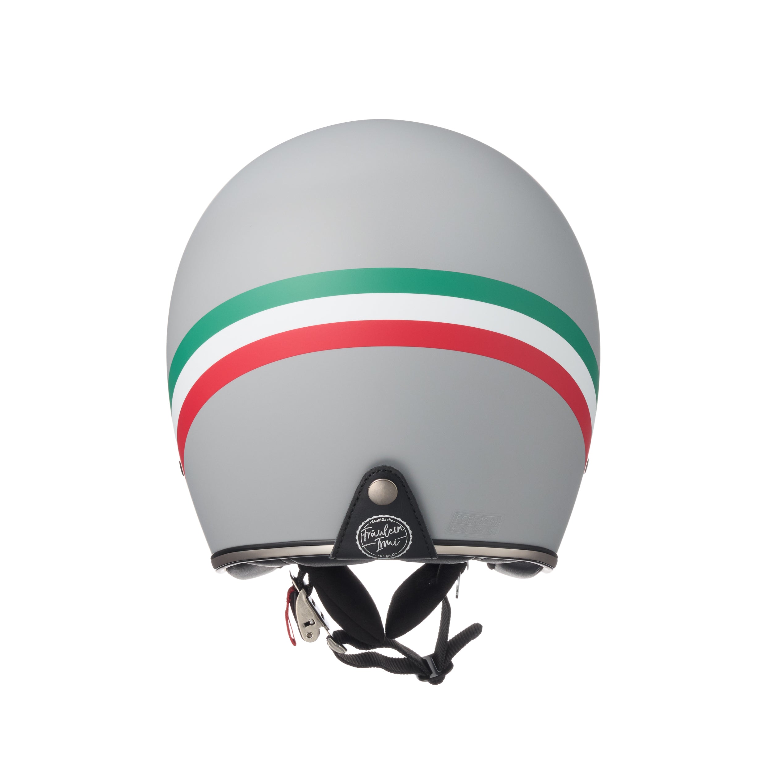 "Irmi's Pinot Grigio" Jethelm 2.0 Fiberglas in matt-grau mit Italienflagge