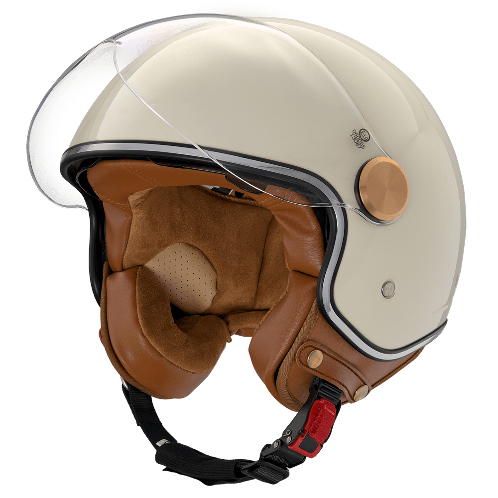 monaco helmets "Premium" creme glänzend mit Sonnenblende